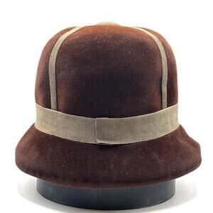 True Vintage 50s Wool Cloche With Velvet Trim Brown Mr John Sophisticates VTG